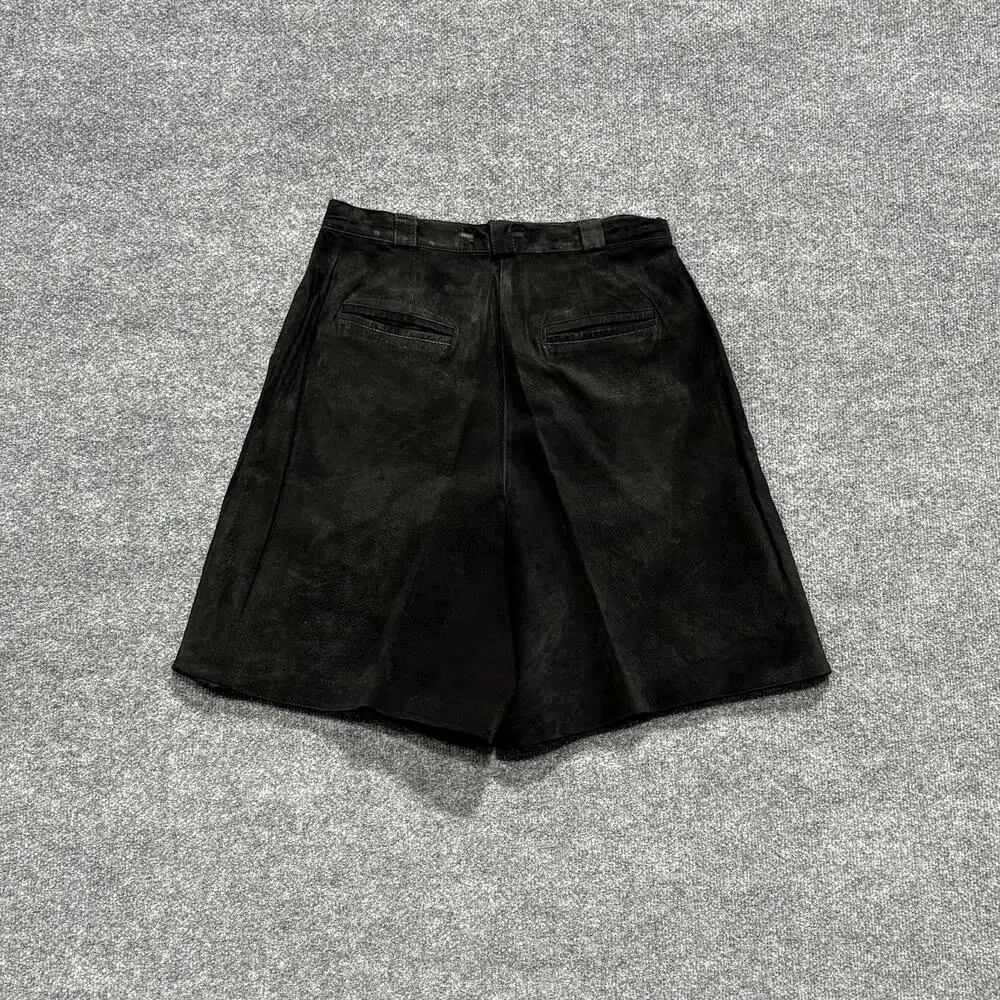 Evan Davies Shorts Womens 14 Black Leather Culotte Pleated High Rise Lined